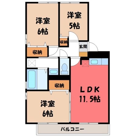 宇都宮駅 バス23分  航空学校前下車：停歩4分 2階の物件間取画像